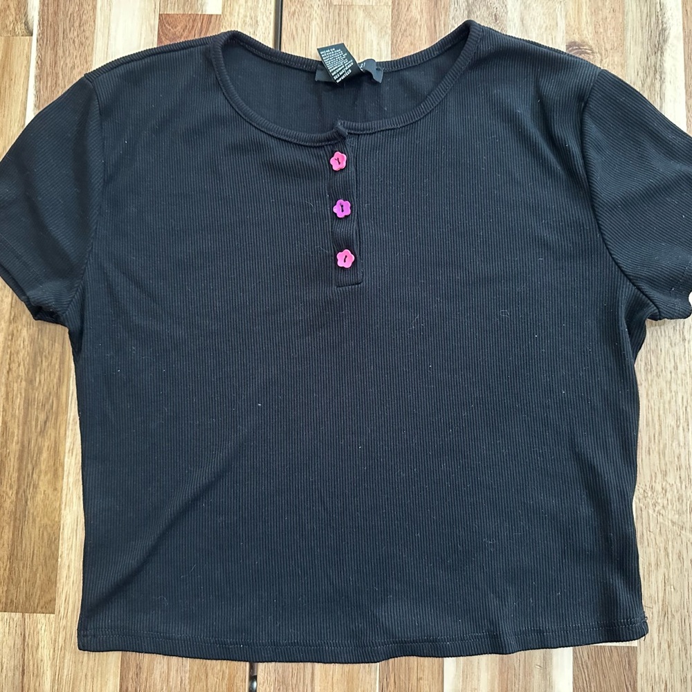 Forever 21 Black Top with Pink Buttons